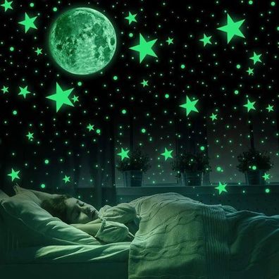 Leuchtsticker Sternenhimmel 435 Stück - mit Mond Wandtattoo