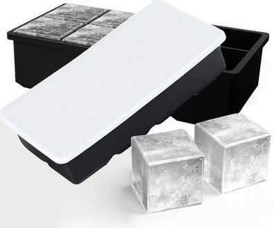 Eiswürfelform Silikon XXL 2er Pack - mit Deckel