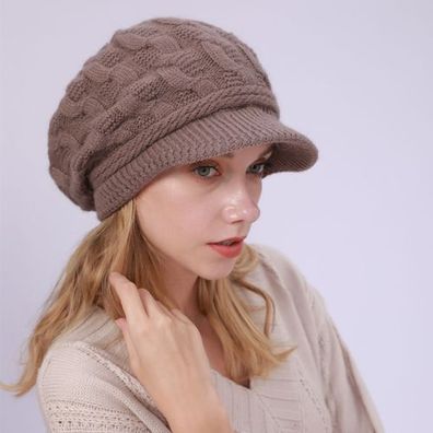 Baskenmütze Damen Winter warm - Strickmütze gefüttert