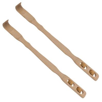 Rückenkratzer Bambus 2er Set 46cm - mit Massagerollen