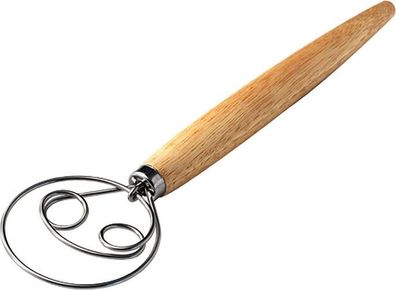 Dänischer Teigbesen 13 Zoll Doppelhaken - Edelstahl Holzgriff