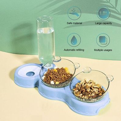 Haustier Futterstation 3in1 mit Trinkbrunnen - Blau