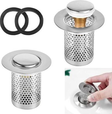 Abflussfilter Waschbecken 2 Stück - Pop-up Edelstahl