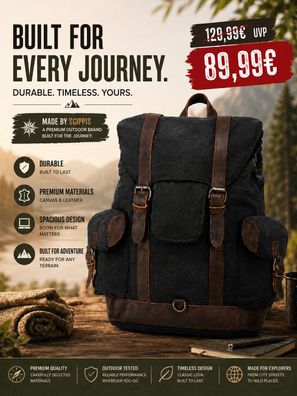 Scippis Wanderlust Rucksack Canvas Vintage Laptop Outdoor Trekking Freizeit