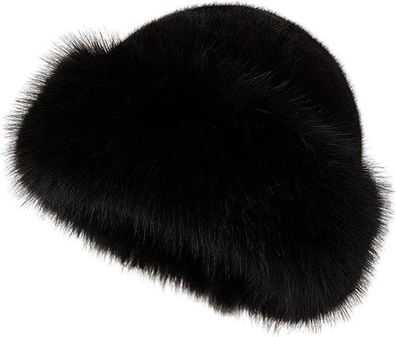 Wintermütze Damen Kunstfell flauschig - Schwarz