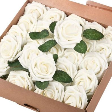 Kunstblumen Rosen Set 25 Stück - Cremefarben dekorativ