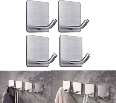 Handtuchhaken selbstklebend 4 Stück - Edelstahl Silber
