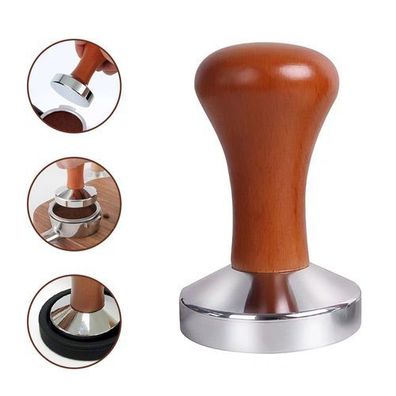 Espresso Tamper 51mm Edelstahl - Holzgriff mit Silikonmatte