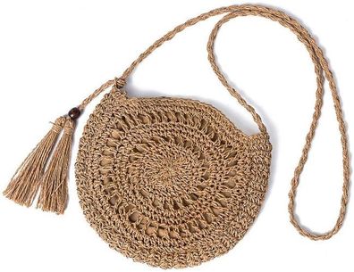 Strandtasche Stroh rund Hellbraun - Vintage Umhängetasche