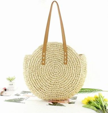 Korbtasche Stroh Beige - mit Reißverschluss
