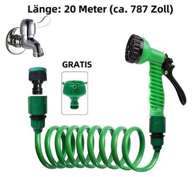 Spiralschlauch Garten 20m Grün - mit 7-Stufen Spritzpistole