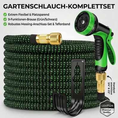 Flex-Gartenschlauch 15m dehnbar Schwarz - mit Brause