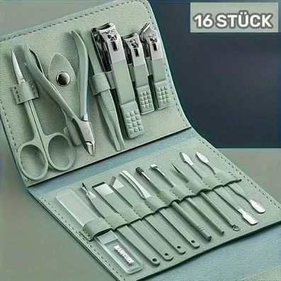 Nagelpflege-Set 16-teilig Edelstahl Grün - Maniküre & Pediküre