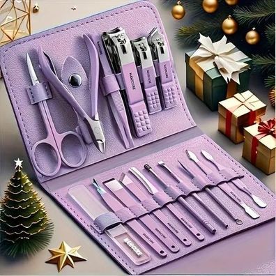 Nagelpflege-Set 16-teilig Edelstahl Lila - Maniküre & Pediküre