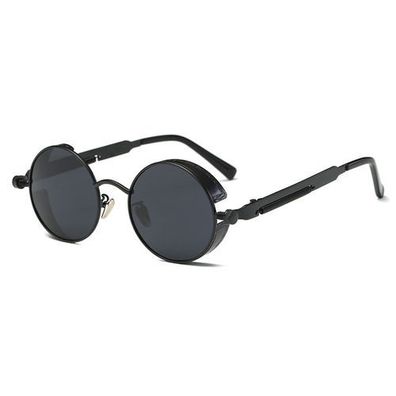 Retro Sonnenbrille Steampunk Metall Schwarz - rund UV400