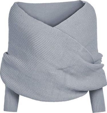 Pullover-Schal schulterfrei Hellgrau - Wickelschal warm