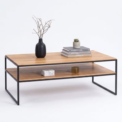 Couchtisch mit Metallgestell Sofatisch Wildeiche massiv geölt #4550