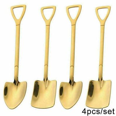 4tlg Edelstahl Schaufellöffel Set - Kaffee & Eiscreme Retro