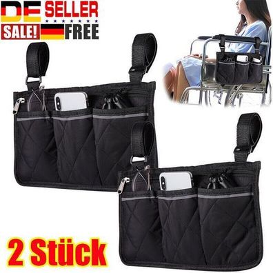 2x Rollstuhl Seitentasche - Armlehnentasche mit Reflektor