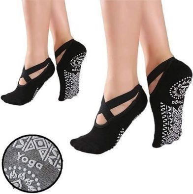 Yoga-Socken Damen Schwarz 2 Paar - rutschfest Pilates Ballett