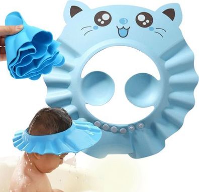 Duschhaube Kinder Katze Blau - verstellbare Badekappe