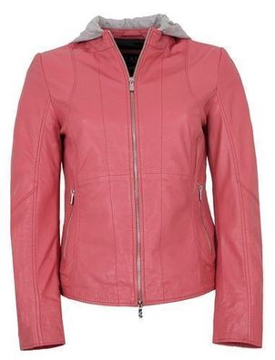 Jilani - Damen Lederjacke Lammnappa Kapuze coral