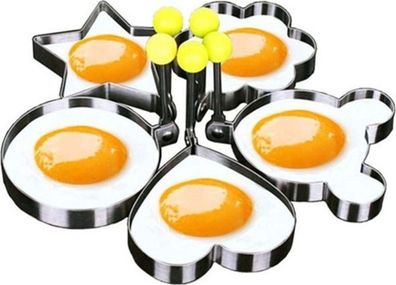 5x Spiegelei-Formen Edelstahl - Eierringe Pfannkuchen Set