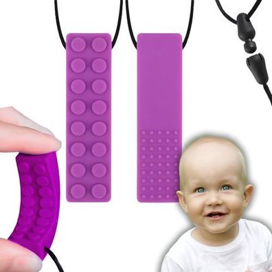 Beißring Baby Halskette Lila - Silikon Kauanhänger Zahnung