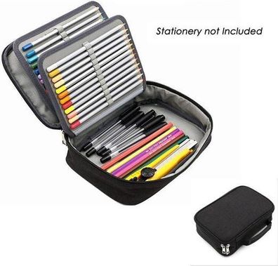 Federmappe 72 Fächer Schwarz - großes Etui mit Griff