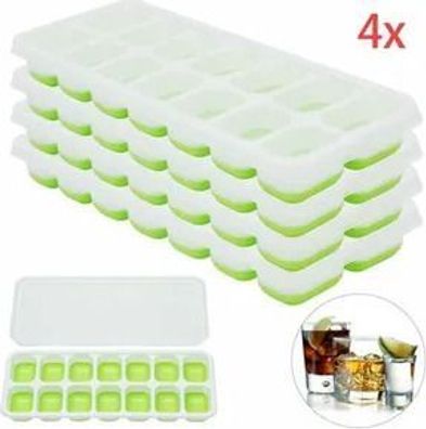 4x Eiswürfelform Silikon mit Deckel - Ice Tray Blau/Grün