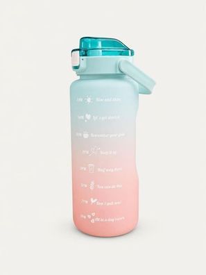 Trinkflasche 2L Türkis-Pink - Zeitmarkierung Strohhalm