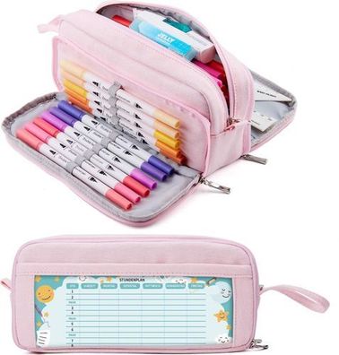 Federmäppchen 3 Fächer Rosa - Stiftetasche Schule & Büro