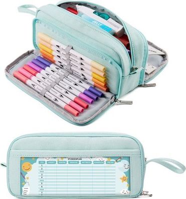 Federmäppchen 3 Fächer Grün - Stiftetasche Schule & Büro