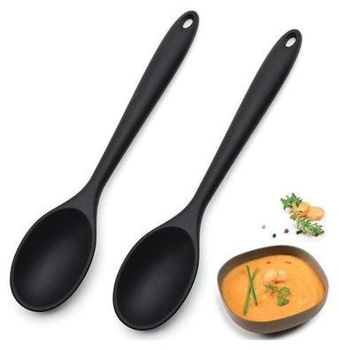 2x Silikon-Kochlöffel Schwarz - BPA-frei hitzebeständig