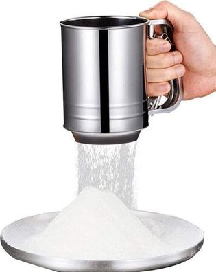 Mehlsieb Edelstahl Silber - Zuckersieb Einhand-Bedienung