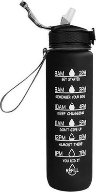 Sport Trinkflasche 1L Schwarz - Shaker-Ball Motivations-Skala
