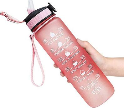 Sport Trinkflasche 1L Rosa - Shaker-Ball Motivations-Skala