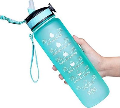Sport Trinkflasche 1L Grün - Shaker-Ball Motivations-Skala