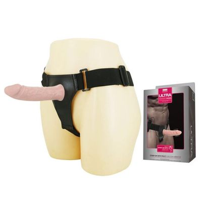 Hohler Strap-on mit Vibration 15,5 x 4,2 cm Fleisch