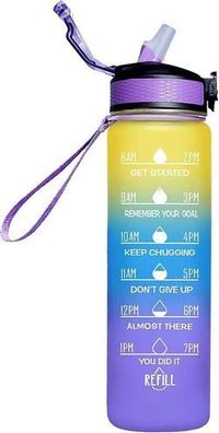 Sport Trinkflasche 1L Gelb/Blau/Lila - Shaker-Ball Skala