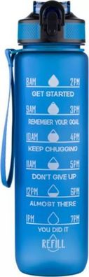 Sport Trinkflasche 1L Blau - Shaker-Ball Motivations-Skala