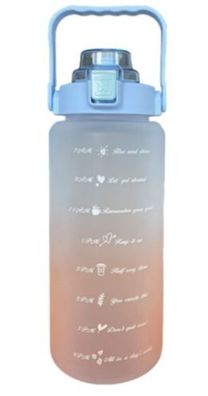 Trinkflasche 2L Blau-Orange - Zeitmarkierung Strohhalm