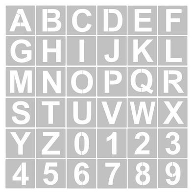 36tlg Schablonen Set Buchstaben & Zahlen - 3 Zoll PET
