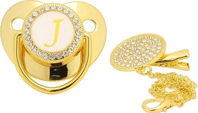 Baby Schnuller Gold Buchstabe J - mit Clip 6-18 Monate