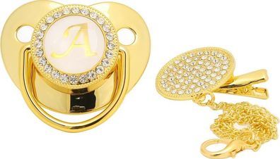 Baby Schnuller Gold Buchstabe A - mit Clip 6-18 Monate