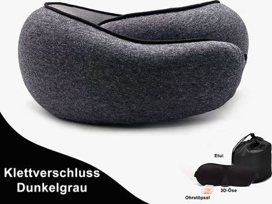 Reise-Nackenkissen Dunkelgrau 3D-Augenmaske - Kinnstütze Set