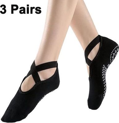 3 Paar Yoga-Socken Schwarz Premium - rutschfest Ballett