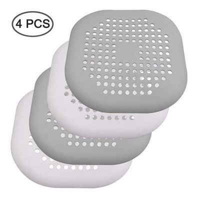 4x Abflusssieb Silikon Weiß/Grau - Dusche Haarfänger 14cm