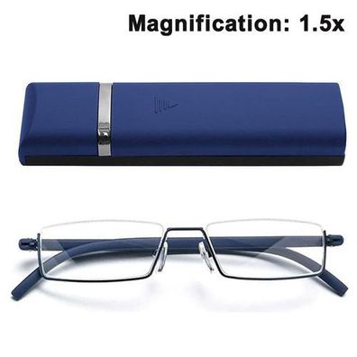 Lesebrille Halbrahmen Edelblau + 1,50 - mit Spiegelbox