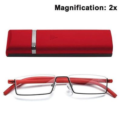 Lesebrille Halbrahmen Rot + 2,00 - mit Spiegelbox